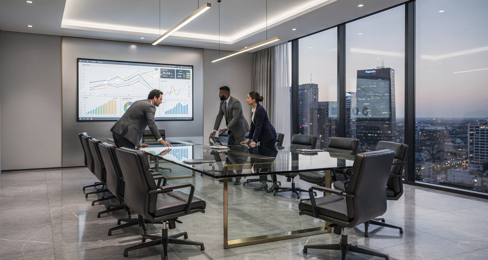 Conference table representing corporate transaction