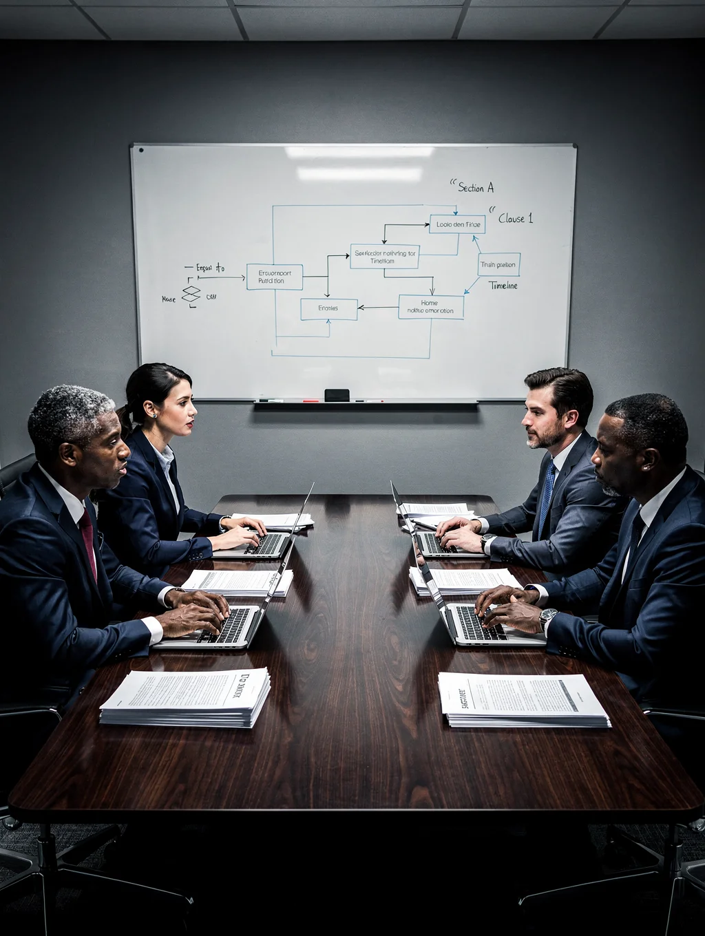 Executive partners reviewing complex legal documentation